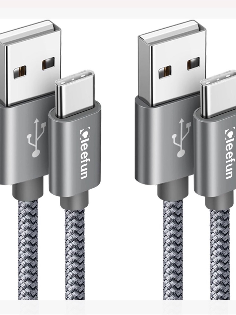 USB-A to USB-C Charging Cable - Gray Braided (2-Pack)